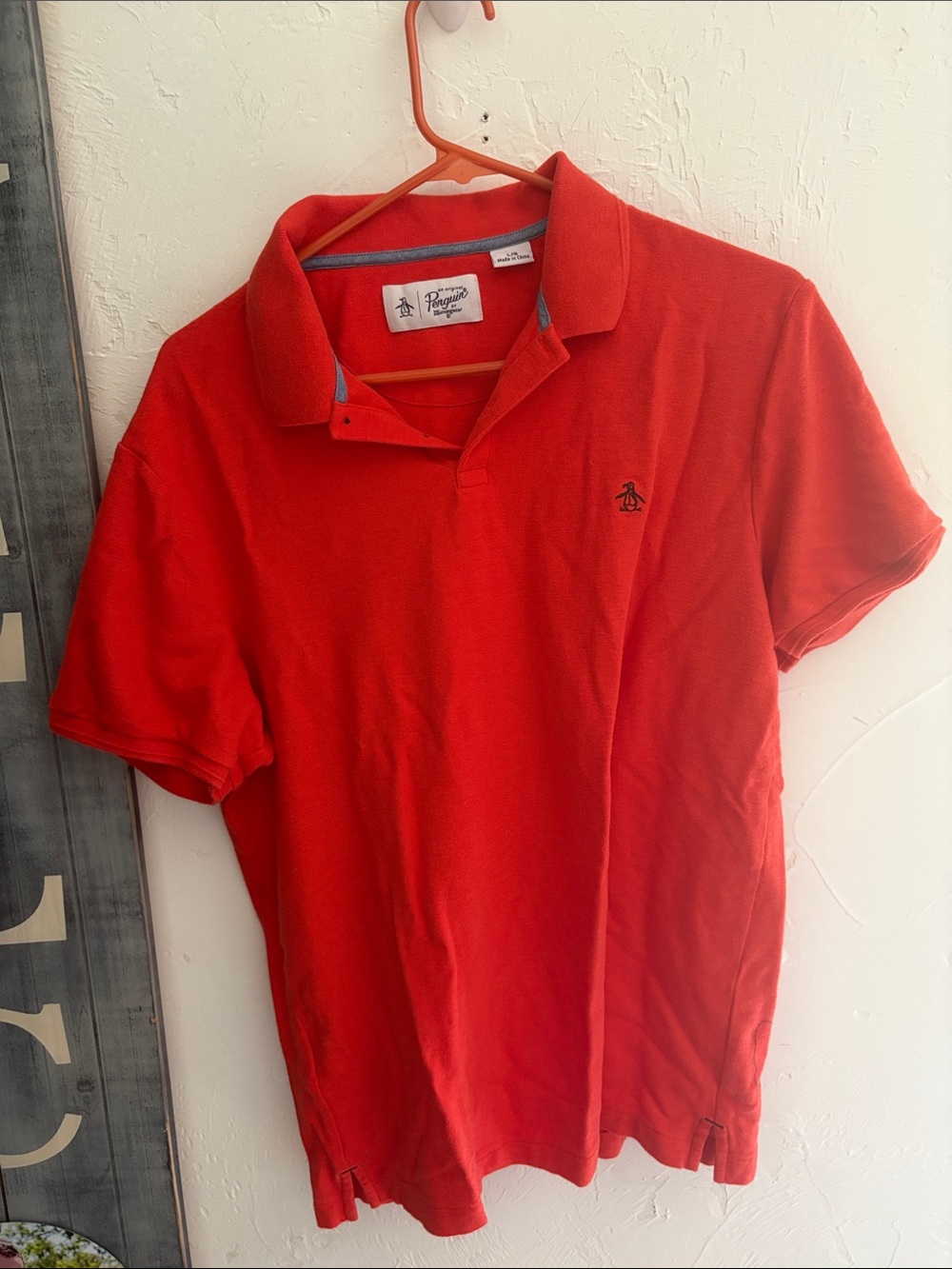 Original Penguin Men’s Red Polo with Embroidered Penguin Logo